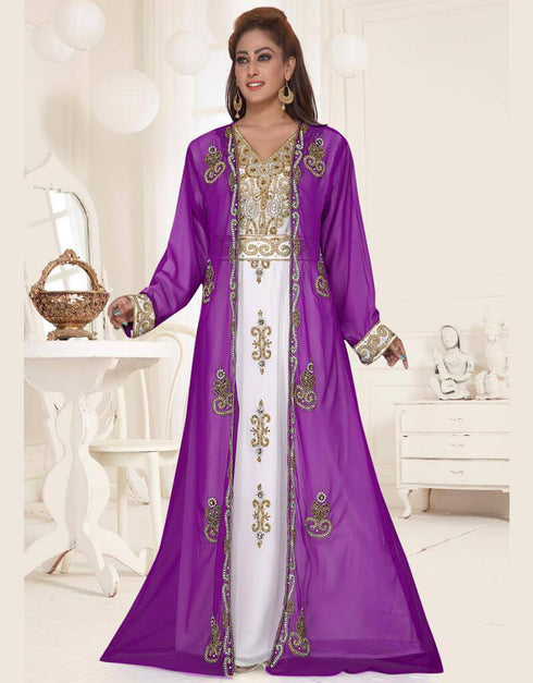 V neck Jacket Style embroidered kaftan